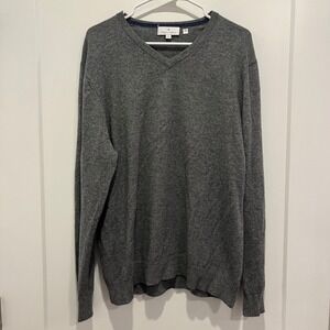 Toscano Firenze Wool V-Neck Sweater XL Charcoal Gray Heather Knit Long Sleeve